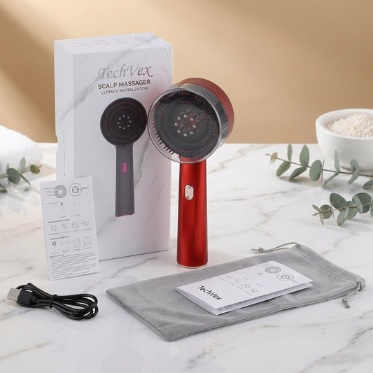 TechVex™ Electric Vibration Redlight Scalp Therapy Comb – Red Light Hair Growth Massager & Oil Applicator