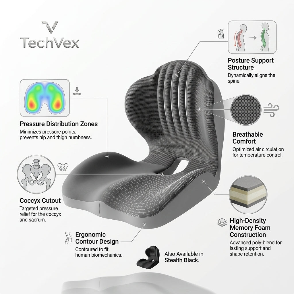 TechVex ComfortCore™ Ergonomic Seat Cushion