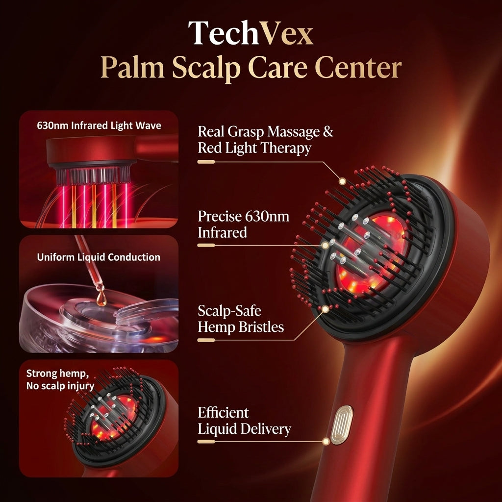 TechVex™ Electric Vibration Redlight Scalp Therapy Comb – Red Light Hair Growth Massager & Oil Applicator