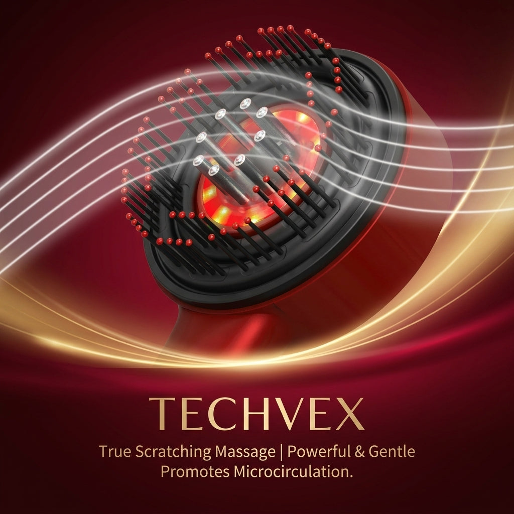 TechVex™ Electric Vibration Redlight Scalp Therapy Comb – Red Light Hair Growth Massager & Oil Applicator