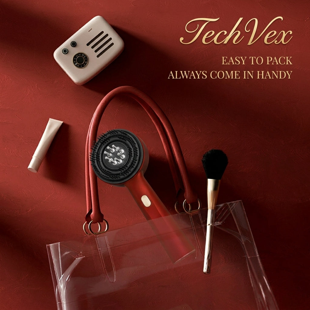 TechVex™ Electric Vibration Redlight Scalp Therapy Comb – Red Light Hair Growth Massager & Oil Applicator
