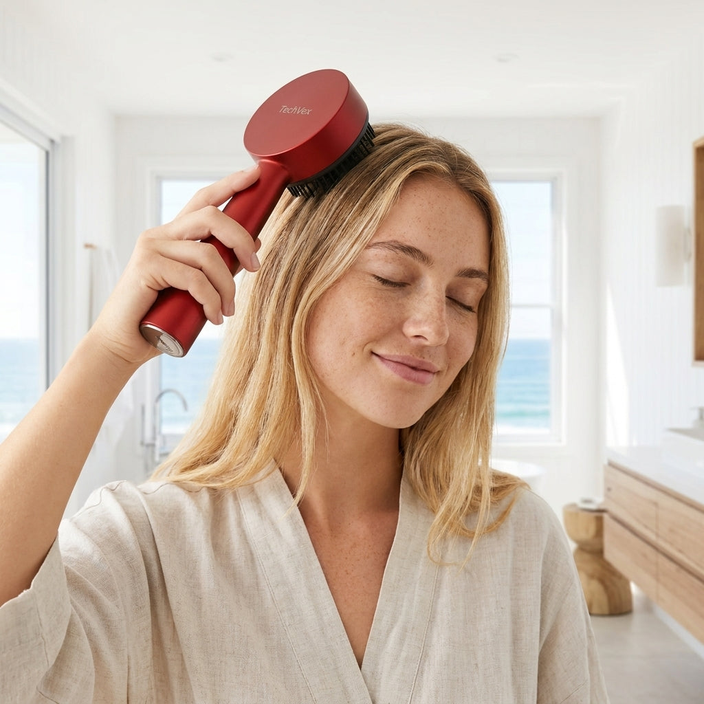 TechVex™ Electric Vibration Redlight Scalp Therapy Comb – Red Light Hair Growth Massager & Oil Applicator