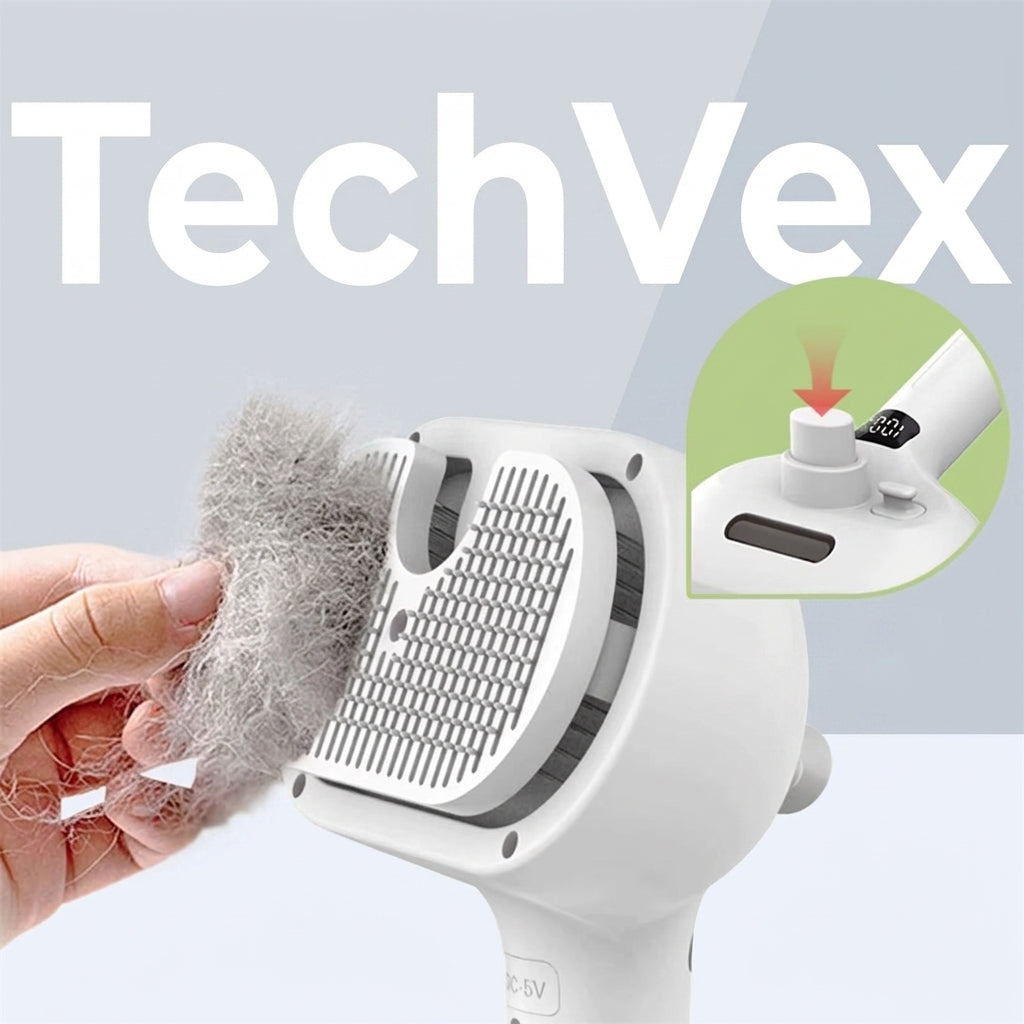 TechVex FurFlow™ 3-in-1 Electric Pet Grooming Brush – Self-Cleaning Dog & Cat Deshedding Brush