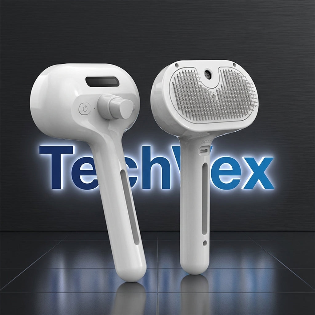 TechVex FurFlow™ 3-in-1 Electric Pet Grooming Brush – Self-Cleaning Dog & Cat Deshedding Brush